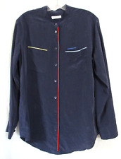 Equipment Femme Navy Blue Silk Long Sleeve Button Down Shirt Size Small EUC