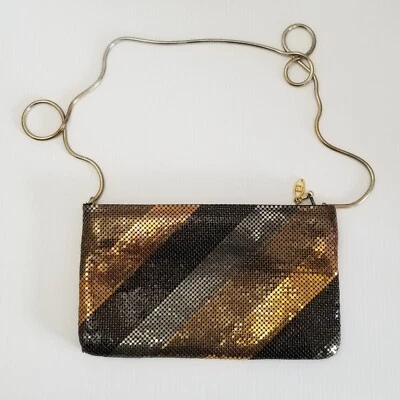Bolso de Noche Bandolera Metal Malla Rayas Vintage Negro Dorado Bronce Formal Discoteca Foto 1 de 4