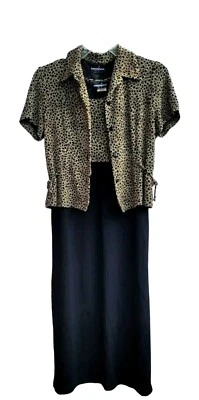 Positive Attitude Dress Jacket Suit Size 10 Black Leopard Print Two Pc Vintage - Image 1 of 4