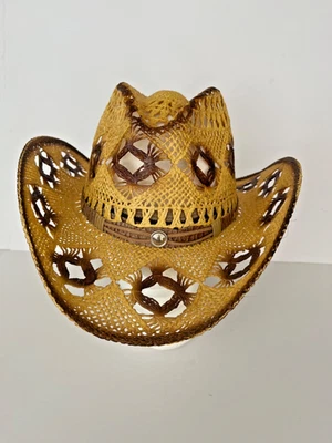 Straw Cowgirl 牛仔西部帽子女式 Pinch 前帽 L/XL 码 — 第 1/4 张图片