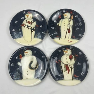4 Certified International Mary Beth Baxter Twilight Snowman Dessert Salad Plates - Picture 1 of 13