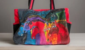 Laurel Burch Wild Horses of Fire Medium Canvas Tote Zip Bag 15x4.5x10” - Picture 1 of 10
