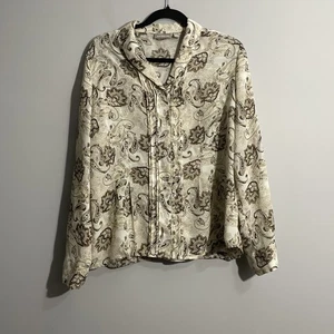 Croft & Barrow Women’s Top XL Brown Paisley Print Autumn Casual Workware Blouse - Picture 1 of 13