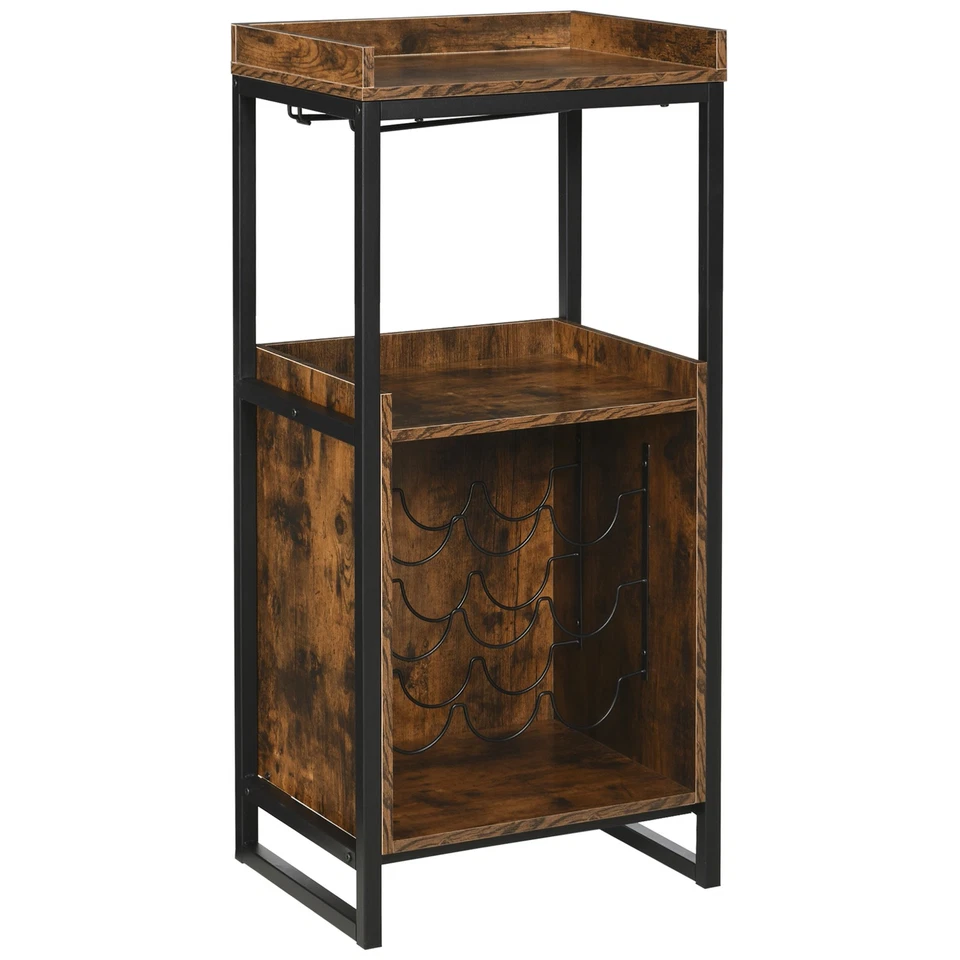 HOMCOM Cantinetta Vini Stile Industriale per 9 Bottiglie con Portacalici Marrone - Immagine 1 di 4
