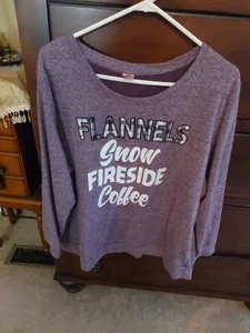 Womens Sweat Shirt  Holiday Time Size 2X "Flannels Snow Fireside Coffee Purple" - Picture 1 of 3