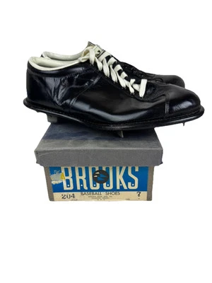 Vintage Brooks Baseball Shoes 60s Size 7 NOS Black 204 Leather Metal Cleats - Image 1 of 4