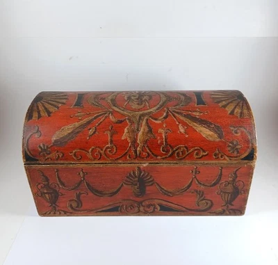 Antique 19th Century Folk Art Painted Dome Top Pine Box, 10" X 5" X 5.125" - Image 1 of 4