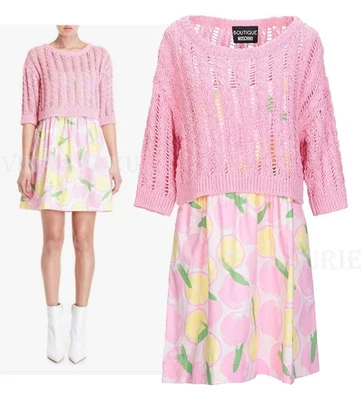 VESTIDO BOUTIQUE MOSCHINO com SUÉTER TOP ESTAMPA LIMÃO DUAS PEÇAS VESTIDO DE VERÃO IT 40 EUA 6 - Imagem 1 de 4