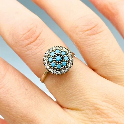 Anillo minimalista turquesa simulada de plata de ley 925 joyería hecha a mano para mujer Foto 1 de 4