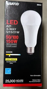 Satco S8543 5/15/21W A21 LED 3-way Frosted 3000K Medium base 120V (6 Bulb Pack) - Picture 1 of 3