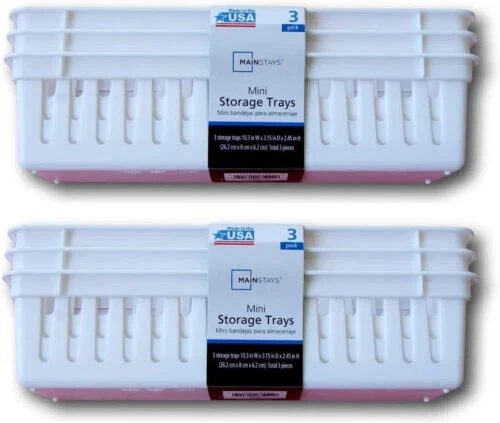 MAINSTAYS  Slim Plastic Storage Trays Baskets in White- Set of 6 - Image 1 of 1