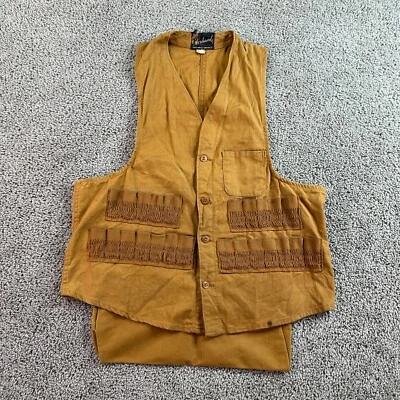 VINTAGE 70s Morhand Hunting Vest Mens 40 Brown Canvas Game Bag Sleeveless - Image 1 of 4