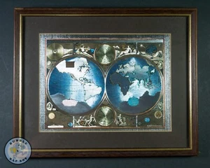 A NEW AND ACCVRAT SILVER & GOLD FOIL SMALL MAP OF THE WORLD VINTAGE - Picture 1 of 7