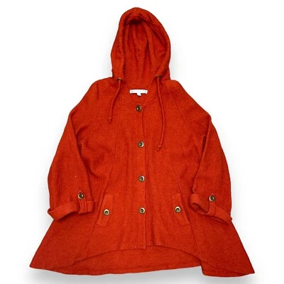 David Brooks Women's Brown/Burnt Orange LS Wool Metal Button Hooded Cardigan VTG - Image 1 of 4