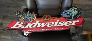 VINTAGE BUDWEISER LIZARDS METAL SIGN 31 X 9 - Picture 1 of 10