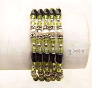 Brazalete-brazalete blanco barroco perla natural y cristal verde y hematita 364 - Imagen 1 de 1