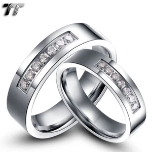 TT S.Steel Eternity CZ Wedding Band Ring Size 5-14 Mens & Womens For Couple - Picture 1 of 2