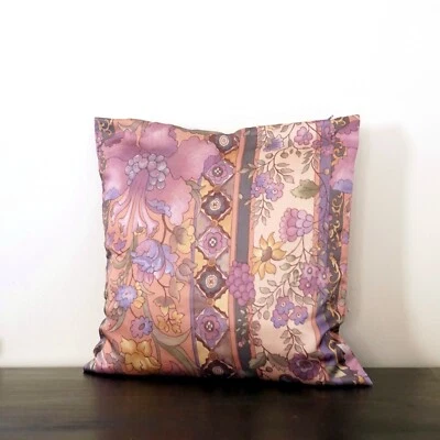 Vintage Pillow Cover Purple Floral Satin Square Toss Pillowcase Zipper NO INSERT - Image 1 of 4