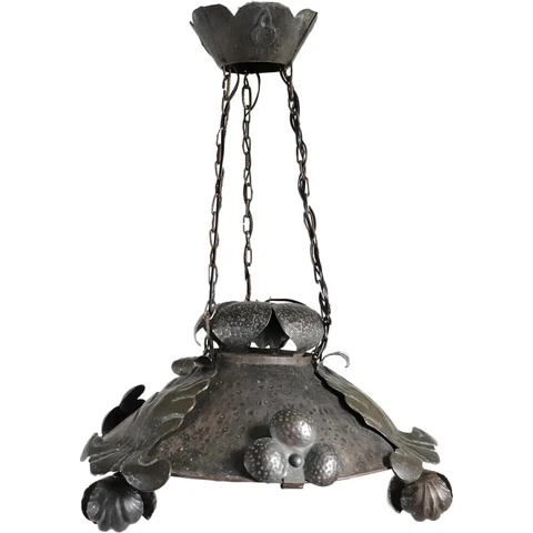 Antique Jugendstil Hammered Brass 4-Light Pendant Light Fixture c. 1900 Cover