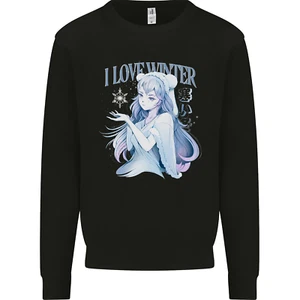 I Love Winter Anime Japanese Text Kids Sweatshirt Jumper - Picture 1 of 92