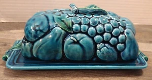 Inarco Indigo Blue Butterdish Fruit Japan E4011 7" - Picture 1 of 10