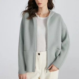 Brunello Cucinelli Womens New Hooded Zipper Wool Cardigan Bead Knitted Jacket - Picture 1 of 16
