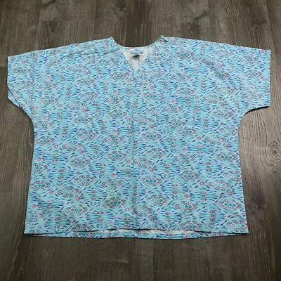 SB Unisex Scrubs Womans Short Sleeve Blue Graphic V-Neck Pocket Size XL - Image 1 of 4