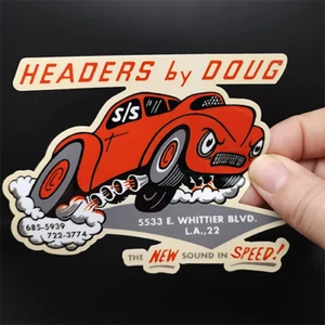 HEADERS by DOUG Vintage Style DECAL, Vinyl STICKER, hot rod, rat rod, car racing - Picture 1 of 3