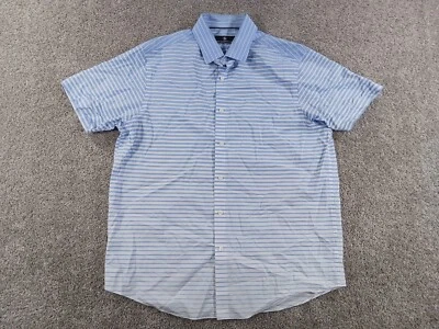 Camisa Hart Schaffner Marx Para Hombres Grande Manga Corta Azul Rayas Algodón Foto 1 de 4