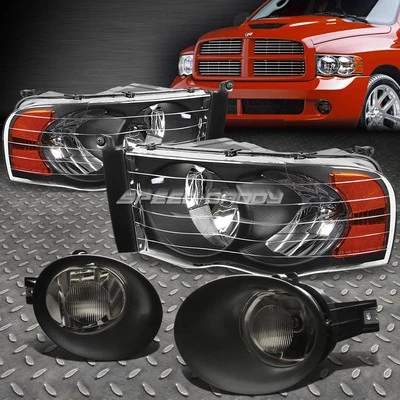 BLACK CLEAR HOUSING HEADLIGHTS+FOG/DRIVING LIGHT+SWITCH+BEZEL KIT FOR 02-05 RAM - Изображение 1 из 4