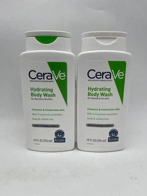 TWO PACK CeraVe Hydrating Body Wash for Dry Skin Moisturizing 10oz Ea Bottle NEW - Image 1 of 4