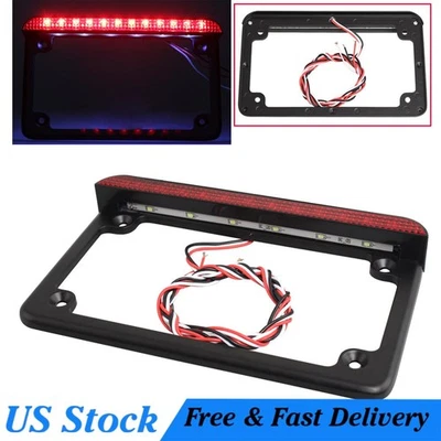 Universal Black Aluminum License Plate Frame w/ LED Light Brake Lamp Tail Light - Image 1 of 4