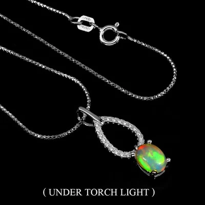 Collana in argento sterling 925 opale di fuoco ovale 7x5 mm gioielli con... - Immagine 1 di 4