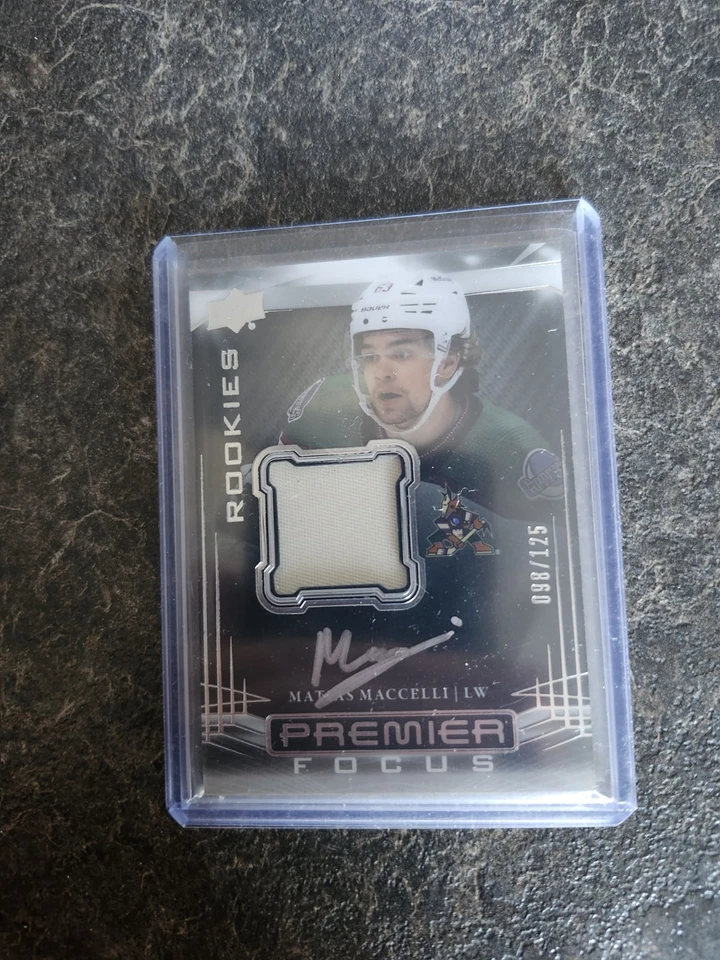 2022-23 Upper Deck Premier Focus Rookies Patch Auto 098/125 Matias Maccelli - Image 1 of 2
