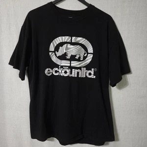 Ecko Unltd Mens Black Graphic SS Rawthentic T-Shirt Silver Logo Print Size XL - Picture 1 of 3