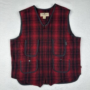 Woolrich Vest Men’s Large Buffalo Plaid Sleeveless Full Zip Pockets Wool Red - Picture 1 of 6