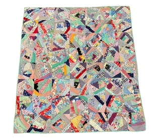 Vintage handmade Quilt Crazy Quilt Beautiful Bright Colors 40s - 50's 86” x 76” - Picture 1 of 15