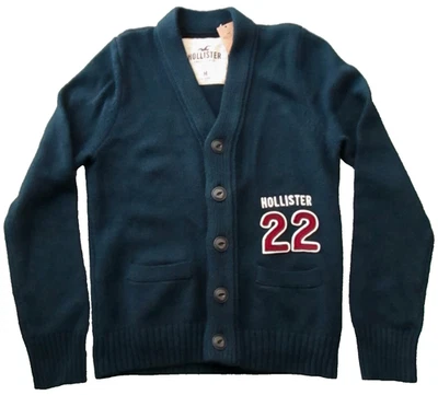¡NUEVO CON ETIQUETAS! DE COLECCIÓN HOLLISTER AZUL MARINO CÁRDIGAN TEJIDO SUÉTER PARA HOMBRE TALLA M VARSITY LETTERMAN Foto 1 de 4