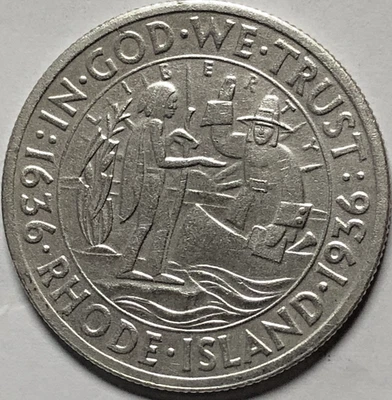 1936 COMMEMORATIVE 50C RHODE ISLAND "AU HIGH GRADE" - VERY RARE ON 20,013💥✅ - Image 1 of 4
