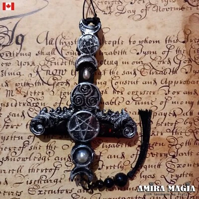 Cross Necklace Pendant Celtic Amulet Crucifix Witch Jewelry Pentacle Star Druids - Image 1 of 4