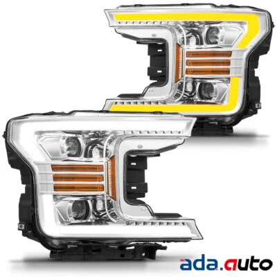 2018 2019 Ford F150 F-150 LED Tube Chrome Projector Headlights Pair - Image 1 of 4