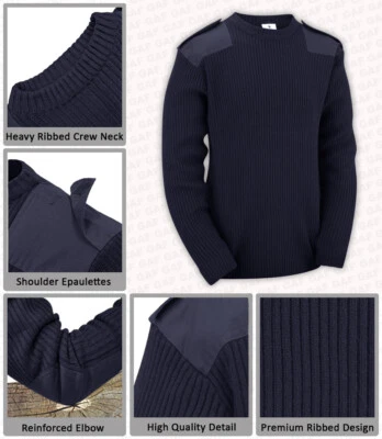 Army Military Combat Style Jumper Commando Pullover Security Winter Sweater Navy - Image 1 of 4