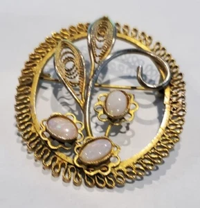 Vintage Opal Cabochon Flower Filigree Gemstone Pin - Bild 1 von 4