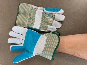 12 Paar 1,2 mm Doppel Leder Handfläche Arbeitshandschuhe mit gummierter Manschette - groß - Bild 1 von 2