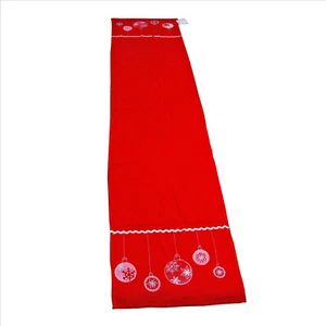 Saro Table Runner Red with Embroidered Christmas Ball Design 16 x 72 inches - Picture 1 of 2