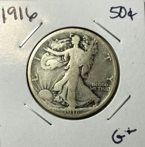First Year 1916 Walking Liberty Half Dollar G+ 90% Silver 13.62 - Picture 1 of 4