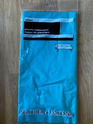 Unique Party Teal Plastic Table Cover / tablecloth 54" x 108" / 137cm x 274cm - Image 1 of 2