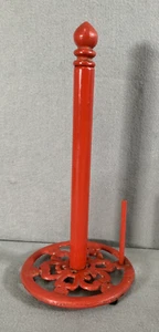 Vintage Cast Iron Red Enamel Decorative Farmhouse Kitchen Paper Towel Holder - Picture 1 of 8