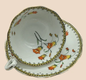 Royal Albert Tea Cup Saucer Set Hand Painted Yellow Orange Floral 1920's Antique - Picture 1 of 13