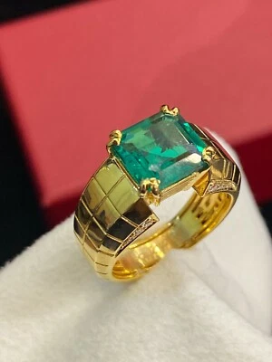 4.43 Cts Round Brilliant Cut Natural Diamond Emerald Mens Ring In 18K Gold - Image 1 of 4